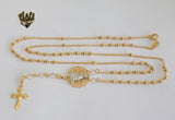 (1-3303) Gold Laminate - 2.5mm Beads and Stones Rosary Necklace - 24''- BGF - Fantasy World Jewelry