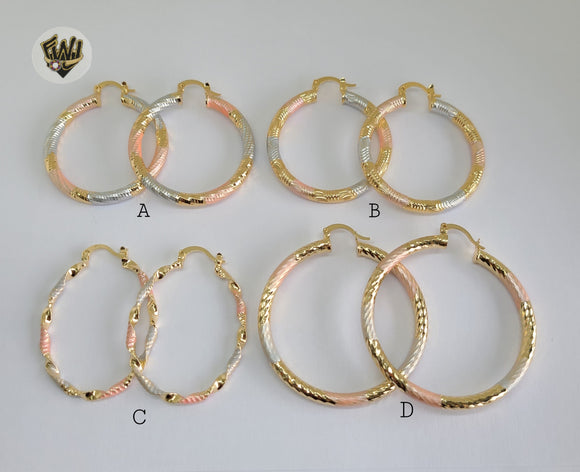 (1-2766) Gold Laminate - Three Tone Hoops - BGO - Fantasy World Jewelry