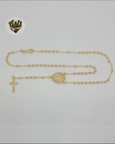 (1-3313) Gold Laminate - 3mm Beads Rosary Necklace - 16" - BGF. - Fantasy World Jewelry