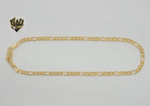 (1-0003) Gold Laminate - 3mm Figaro Link Anklet - 10” - BGF