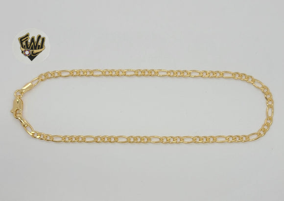 (1-0003) Laminado de oro - Tobillera con eslabones Figaro de 3 mm - 10” - BGF