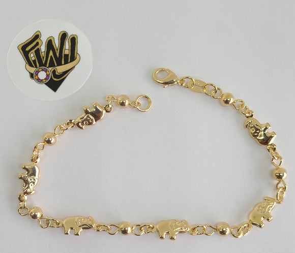 (1-0564) Gold Laminate Bracelet -6mm Bracelet w/ Elephant and Beads 7.5