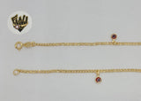 (1-0116) Gold Laminate - 2mm Curb Link Evil Eye Anklet - 10" - BGF - Fantasy World Jewelry