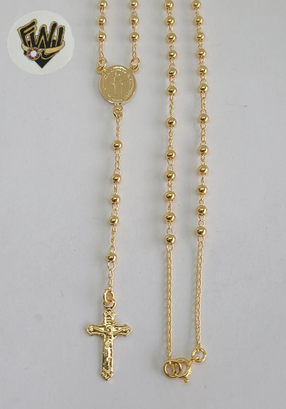(1-3351) Gold Laminate - 3mm Beads Rosary Necklace - 17.5''- BGO. - Fantasy World Jewelry