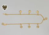 (1-0196) Gold Laminate - 2mm Link Heart Locks Anklet - 10" - BGF