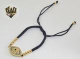 (1-60100) - Gold Plated Black String Bracelet (CZ Stone). - Fantasy World Jewelry