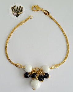 (1-0761) Gold Laminate - 2mm Snake Link Bracelet w/ Charms - 7.5" - BGF - Fantasy World Jewelry