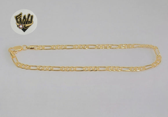 (1-0008) Gold Laminate - 4 mm Figaro Anklet - 10'' - BGF - Fantasy World Jewelry