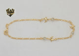 (1-0154) Gold Laminate - 3mm Figaro Link Dolphin Anklet - 10” - BGF