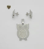 (4-9106) Stainless Steel - CZ Owl Set. - Fantasy World Jewelry