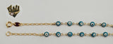 (1-0670-1) Gold Laminate Bracelet - 2mm Evil Eye Link Bracelet - 7.5'' - BGF - Fantasy World Jewelry