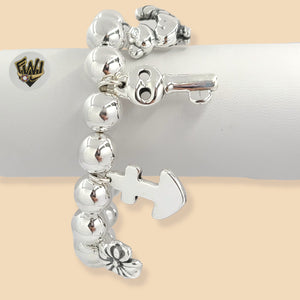 (2-0710) 925 Sterling Silver - 12mm Balls Bangle with Charms - 2.3/4" - Fantasy World Jewelry