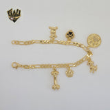 (1-0728) Gold Laminate - 4mm Figaro Link Charms Bracelet - 7" - BGF