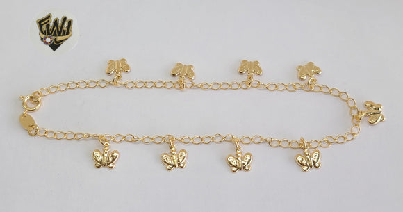(1-0193) Gold Laminate - 3mm Open Link Anklet w/Charms - 10