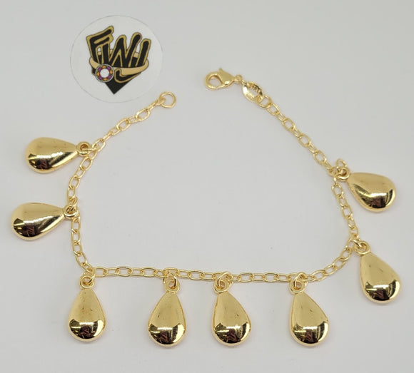 (1-0898) Gold Laminate - 2.5mm Open Link w/ Charms Bracelet - 7