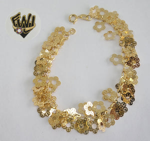 (1-0503) Gold Laminate Bracelet -8mm Flower Charms Bracelet - 7"- BGO - Fantasy World Jewelry