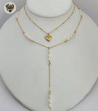(4-7013) Stainless Steel - Pearl Layering Chains Necklace. - Fantasy World Jewelry