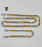 (4-7127) Stainless Steel - 5mm Two Tones Link Set - 22''. - Fantasy World Jewelry