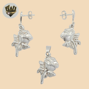 (2-6533) 925 Sterling Silver - Rose Set. - Fantasy World Jewelry
