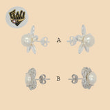 (2-3452) 925 Sterling Silver - Flower Pearl Stud Earrings - Fantasy World Jewelry