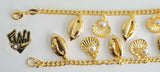 (1-0752) Gold Laminate-4mm Curb Link Bracelet w/ Charms- 7.5" - BGF - Fantasy World Jewelry
