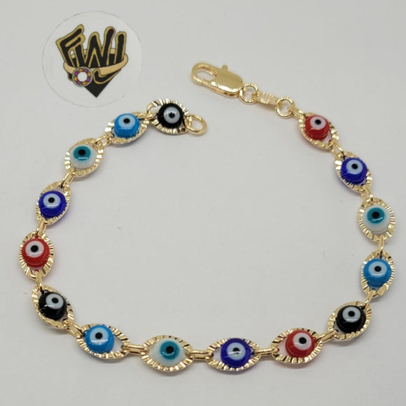 (1-0667) Gold Laminate Bracelet - 6.5mm Evil Eye Bracelet - 7.5'' - BGF - Fantasy World Jewelry
