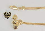 (1-0449) Gold Laminate -1mm Snake Bracelet w/Hearts-7''-BGF - Fantasy World Jewelry