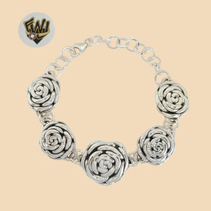 (2-0338) 925 Sterling Silver - 20mm Flower Link Bracelet.