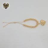 (MBRA-23) Gold Laminate - 6mm Beads Link Heart Adjustable Bracelet - BGF