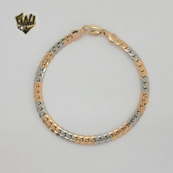 (1-0819) Laminado de oro - Brazalete de eslabones curvos de dos tonos de 5 mm - 7,5