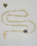 (1-3348) Gold Laminate - 5mm Divine Child Pearls Rosary Necklace - 20" - BGO.