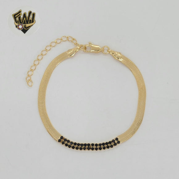 (1-0433-1) Gold Laminate - 4mm Herringbone Link Zircon Bracelet - 7