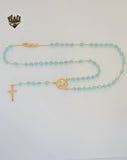 (1-3302) Gold Laminate - 5mm Mary Virgin Rosary Necklace - 18" - BGO
