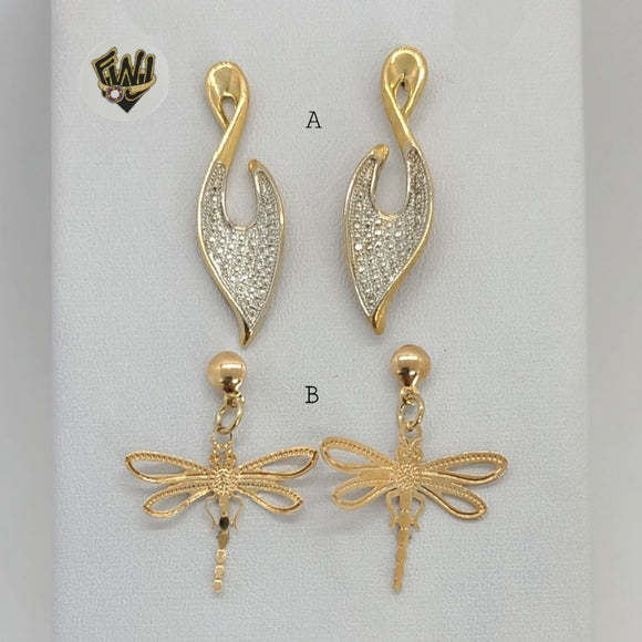 (1-1158) Gold Laminate - Long Earrings - BGF - Fantasy World Jewelry