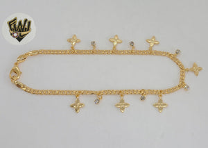 (1-0209) Gold Laminate - 3mm Curb Link Charms Anklet - 9.5" - BGF