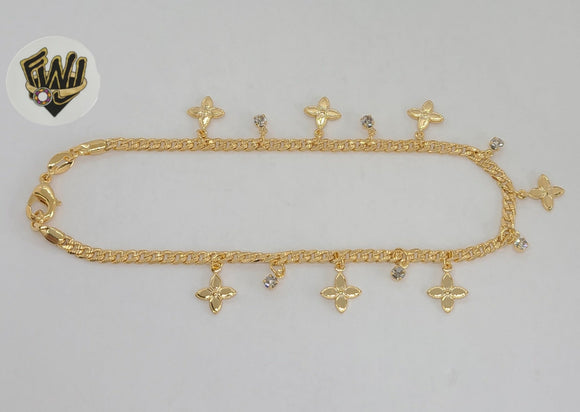 (1-0209) Gold Laminate - 3mm Curb Link Charms Anklet - 9.5