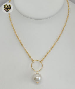 (1-6148) Gold Laminate - Rolo Link Pearl Necklace - BGF - Fantasy World Jewelry