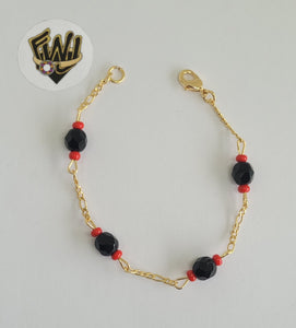 (1-0984) Gold Laminate -2mm Azabache Link Bracelet- 5.5",6" - BGF - Fantasy World Jewelry