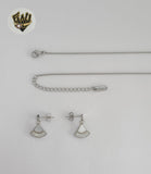 (4-7090) Stainless Steel - 1mm Link Mother of Pearl Triangle Set