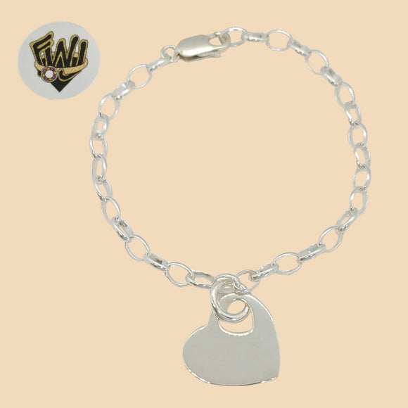 (2-0543) 925 Sterling Silver - 5mm Rolo Link Heart Bracelet - 7.5
