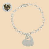 (2-0543) 925 Sterling Silver - 5mm Rolo Link Heart Bracelet - 7.5" - Fantasy World Jewelry