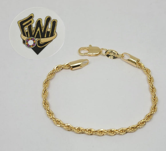 (1-0442) Gold Laminate Bracelet - 3mm Rope Link - BGF - Fantasy World Jewelry
