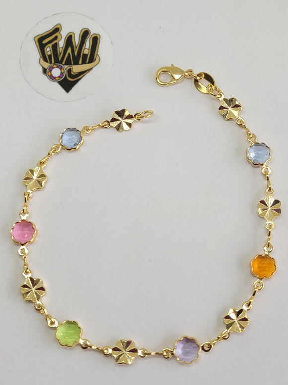(1-0655) Gold Laminate Bracelet-6.5mm Link Multicolor Bracelet-8''-BGO - Fantasy World Jewelry
