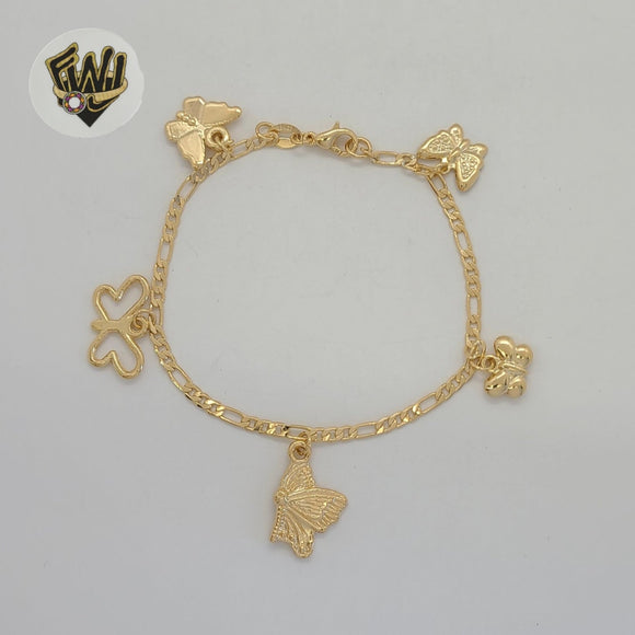 (1-0501) Gold Laminate - 3mm Figaro Link Butterfly Bracelet - BGF