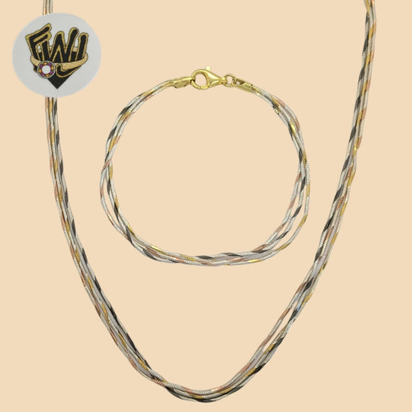 (2-66109) 925 Sterling Silver - 2mm Three Tones Set. - Fantasy World Jewelry