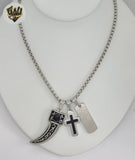 (4-7169) Stainless Steel - 3.5mm Popcorn Link Religious Charms Necklace - 24".