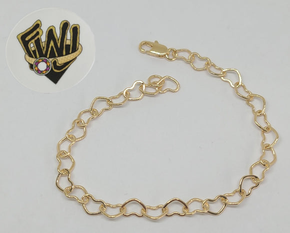 (1-0453) Gold Laminate Bracelet - 2mm Hearts Link - 7