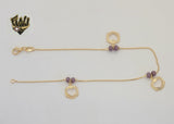 (1-0210) Laminado de oro - Tobillera con cuentas y corazones con eslabones de caja de 1 mm - 10” - BGF