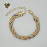 (1-0816) Gold Laminate - 8mm Three Tones Braided Bracelet - 7" - BGO - Fantasy World Jewelry