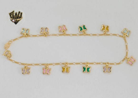 (1-0127) Gold Laminate - 2mm Figaro Butterfly Anklet - 9.5